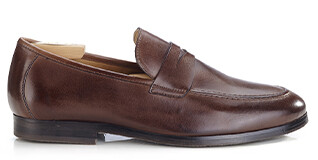 Patina Chocolate Men's penny loafers - Rubber Outsole - DERVIO II GOMME