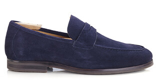 Navy Suede Men's penny loafers - Rubber Outsole - DERVIO II GOMME