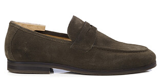 Khaki Suede Men's penny loafers - Rubber Outsole - DERVIO II GOMME