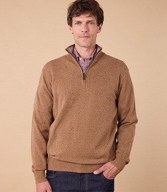 Hazelnut and Heather Grey half-zip wool jumper - KEYDEN II