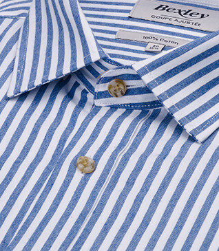 Flannel shirt for Men – Ecru and blue stripes - SIMION II