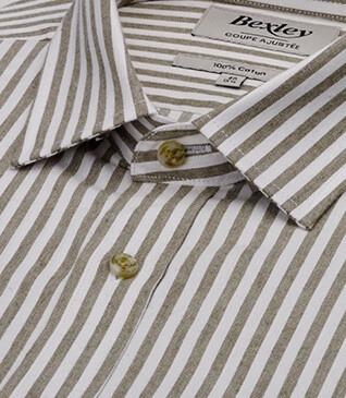 Flannel shirt – Ecru and Khaki stripes - SIMION II