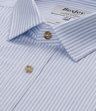 Flannel shirt for Men– Blue and Ecru stripes - SIMIAS