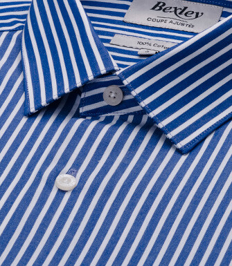 Men’s fine striped shirt in ocean blue and white - DONATIEN CLASSIC