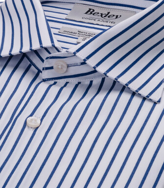 Men’s white shirt with fine blue stripes - DAVIDE CLASSIC