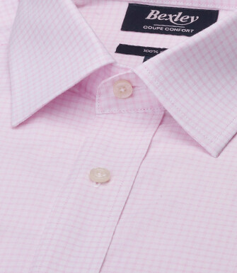 Men’s comfort fit fine checked shirt in light pink - VALMAR