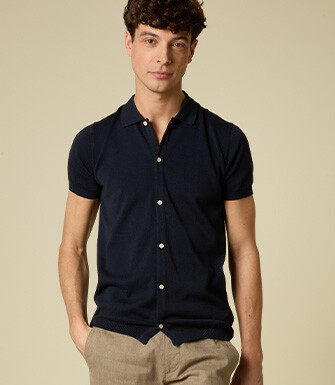 Shirt-style polo for men - Navy - BRAXTEN