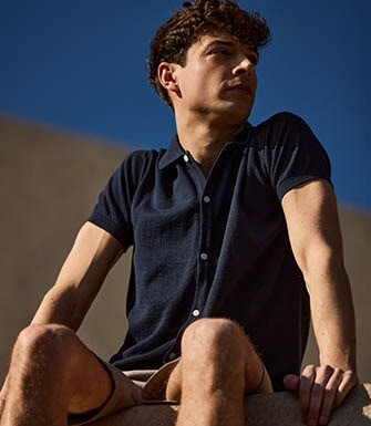 Shirt-style polo for men - Navy - BRAXTEN