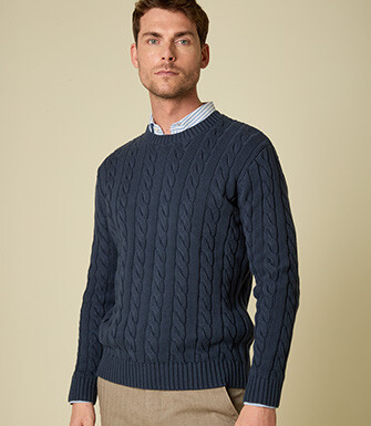 Cable-knit crew neck jumper - Prussian Blue - CAVLEN