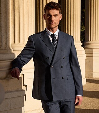 Men's Double-Breasted Jacket - Blue Mélange - LAZARE