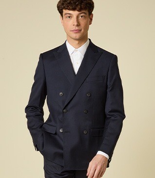 Men's Double-Breasted Jacket - Navy Blue - LAZARE