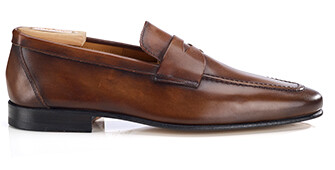 Men’s cognac patinated leather loafers - FINERO