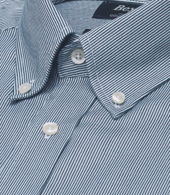 Men's green striped twill shirt - DWIGHT