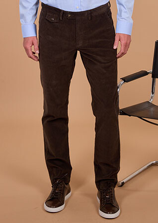 Men's dark chocolate needlecord chino trousers - NOLAS