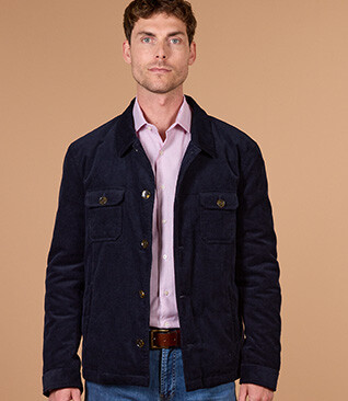 Men's quilted overshirt jacket in navy velvet - CARSTEN