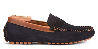 Navy suede and Chestnut Men's Driving Moccasins - BISCAYNE