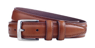 Patina Gold Leather belt for men with silver buckle - BRIXTON SILVER