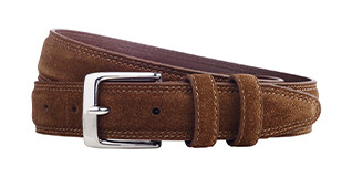 Havana Suede Leather belt for men with silver buckle - BRIXTON SILVER