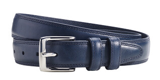Men's patinated blue leather belt with silver buckle - BRIXTON SILVER