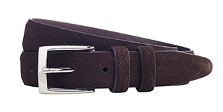 Bitter Chocolate Suede Suit Leather belt for men - RAMSGATE SILVER