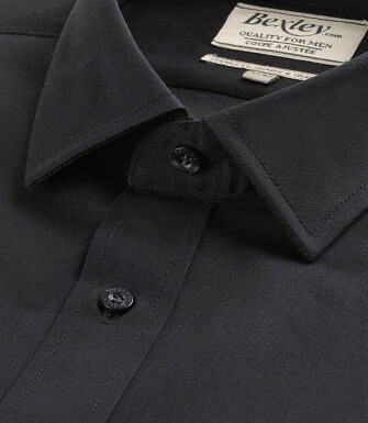 Black Poplin Cotton Shirt - Straight collar - LOUIS