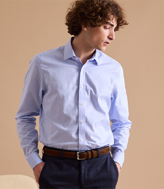 Shirt with thin blue stripes - Straight collar - ANTOINE
