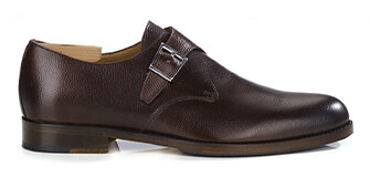 Grained Chocolate Leather Buckle Shoes - BLOOMINGDALE SILVER