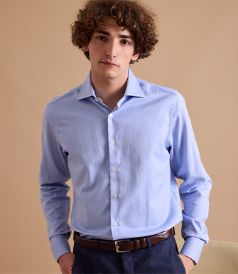 Blue Twill shirt with chevron pattern - Italian collar - LUIGI