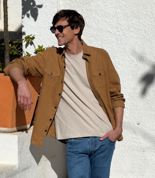Men's overshirt in cotton/linen Dark Camel - CORANTIN