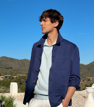 Indigo men's cotton/linen  painter jacket - FAUSTINIEN
