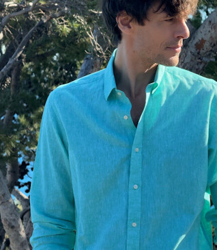 Mint Green Cotton Linen Shirt - French Collar - SILBERT
