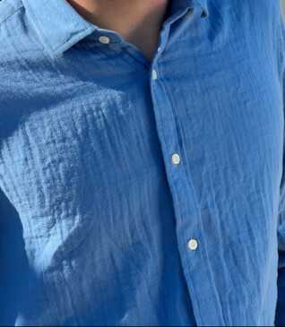 Blue Cotton Shirt - French Collar - SYLVIEN