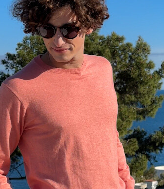 Slim Men's Sweater with Round Neck, Cotton/Cashmere, Heathered Orange - VLADIMIR