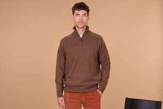 Men's chocolate mélange half-zip lambswool jumper - KENNETH