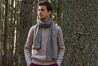 Men’s Wool Scarf – Grey and Red Checks