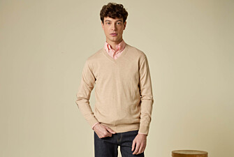 Beige Melange cotton/cashmere thin v-neck jumper - VADIM