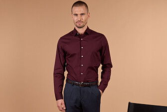 Men's burgundy poplin shirt - LOUIS CLASSIC