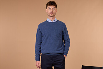 Men's dark blue mélange crew neck lambswool jumper - CONAN