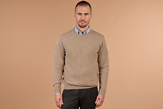 Men's light taupe mélange crew neck lambswool jumper - CONAN