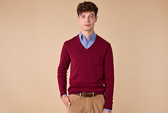 Burgundy V-neck wool jumper - ELIAN