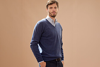 Dark Blue Melange v-neck wool jumper - ELIAN