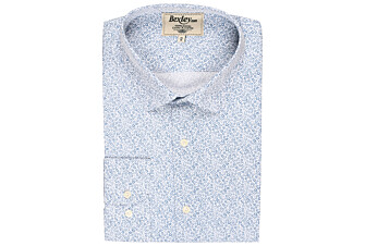 White shirt with blue patterns - Straight collar - MARIUS