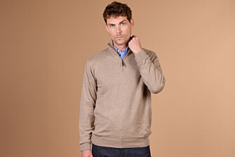 Taupe Melange organic cotton/cashmere half-zip thin jumper - VLAD