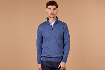 Dark Blue Melange organic cotton/cashmere half-zip thin jumper - VLAD