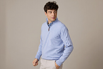 Light Blue Melange organic cotton/cashmere half-zip thin pullover - VLAD