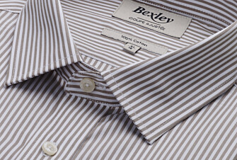 Taupe & White striped poplin shirt - MAXIMILIEN