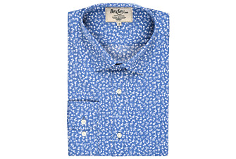 Blue printed shirt with white flowers - Straight collar - MATHURIN