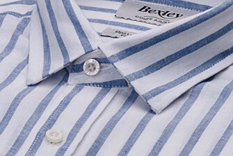 Cotton and linen striped shirt in white and blue grey - EDIBERT