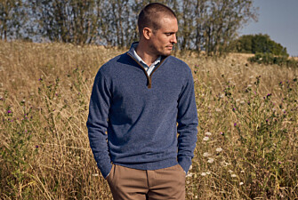 Men's dark blue mélange zip neck lambswool jumper - KEITHY
