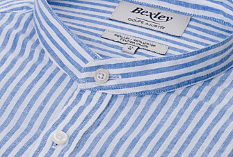 Plain Ocean Blue & White cotton linen shirt - ELIBERT
